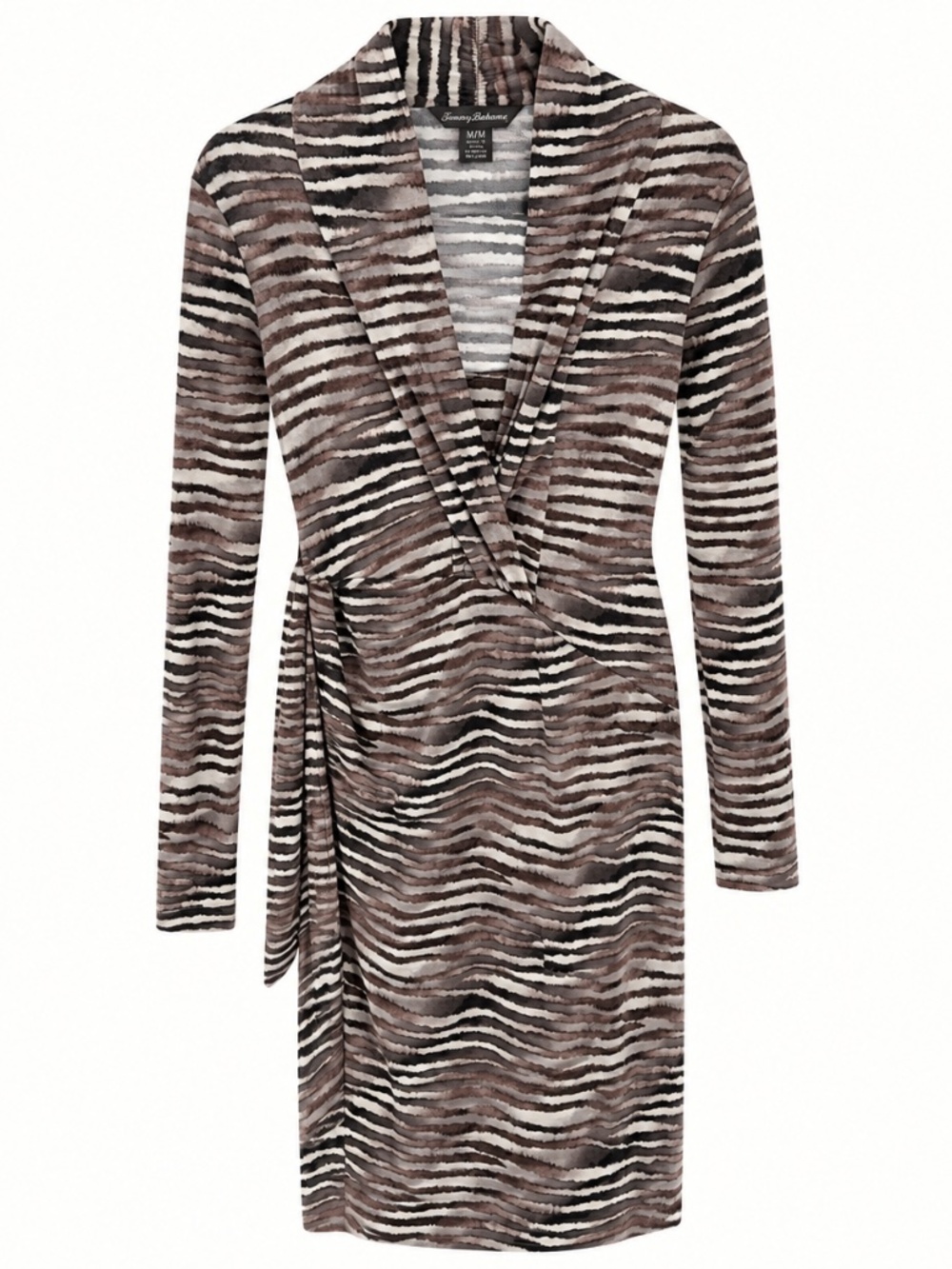 Tommy Bahama Mink Brown Zebra Stripe Wrap Dress, Size M